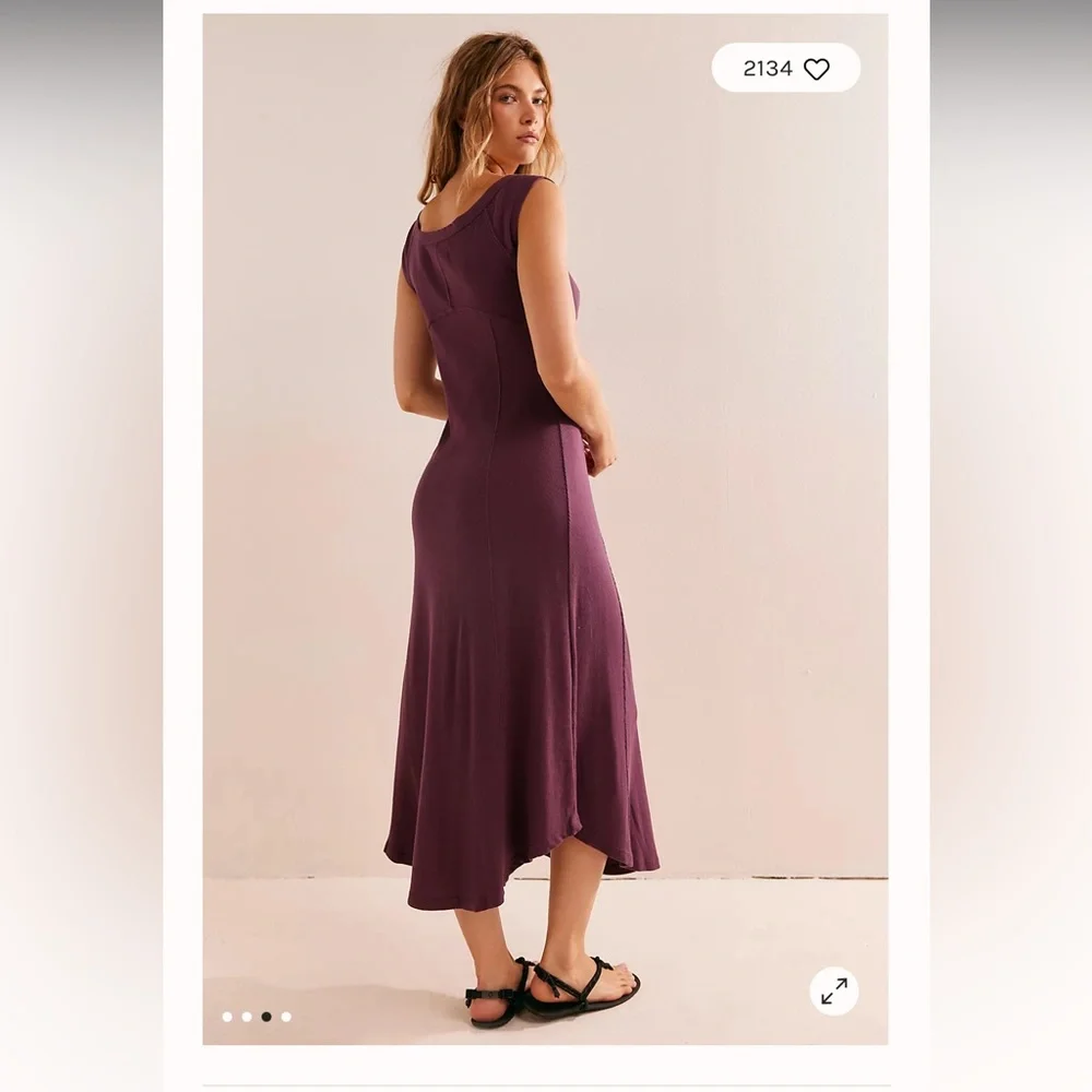 Free People Beach Ash Midi Dress Cotton Mauve Wine M Empire Waist Vacation NWT